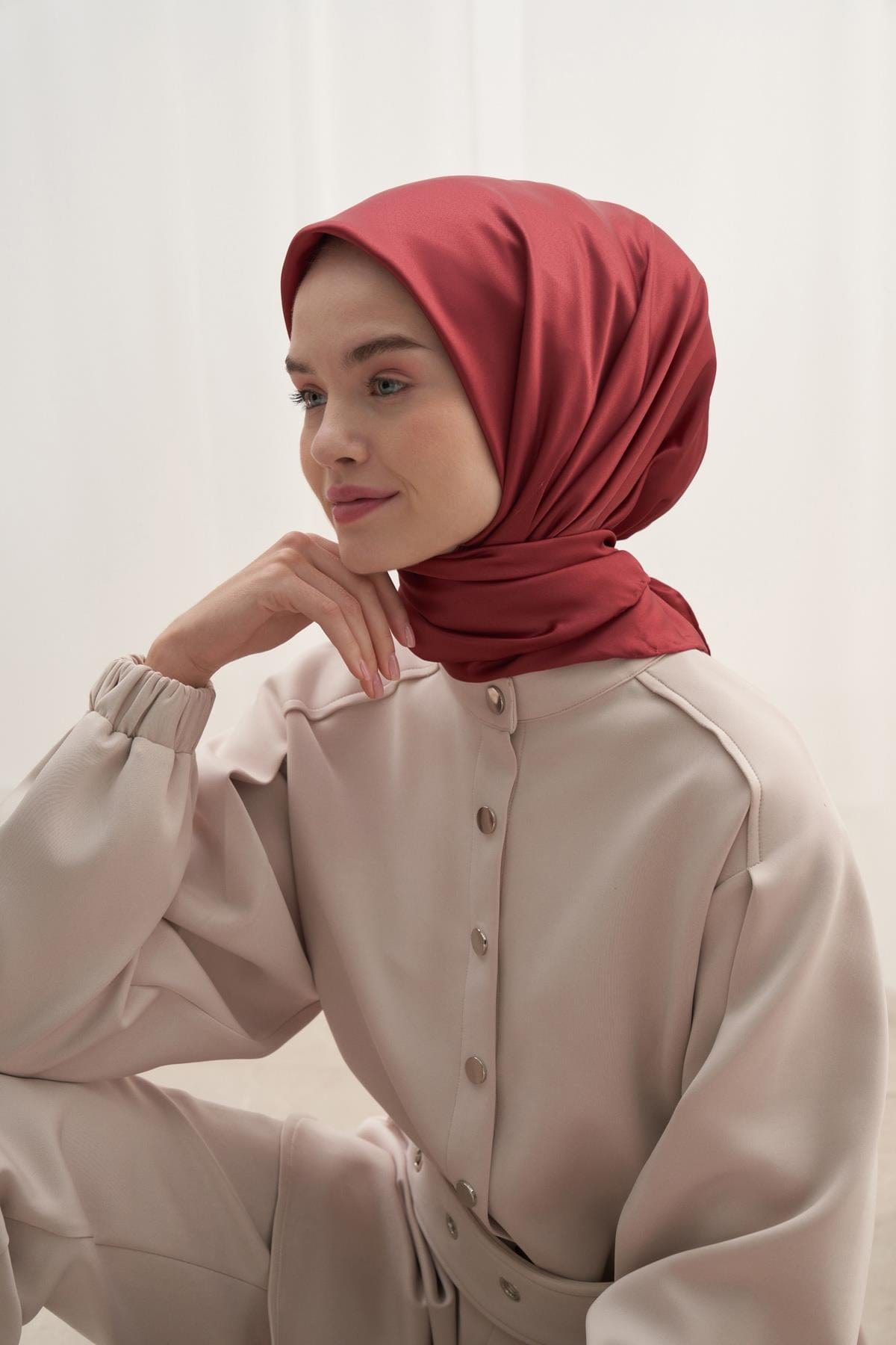 Twill Square Scarf Burgundy