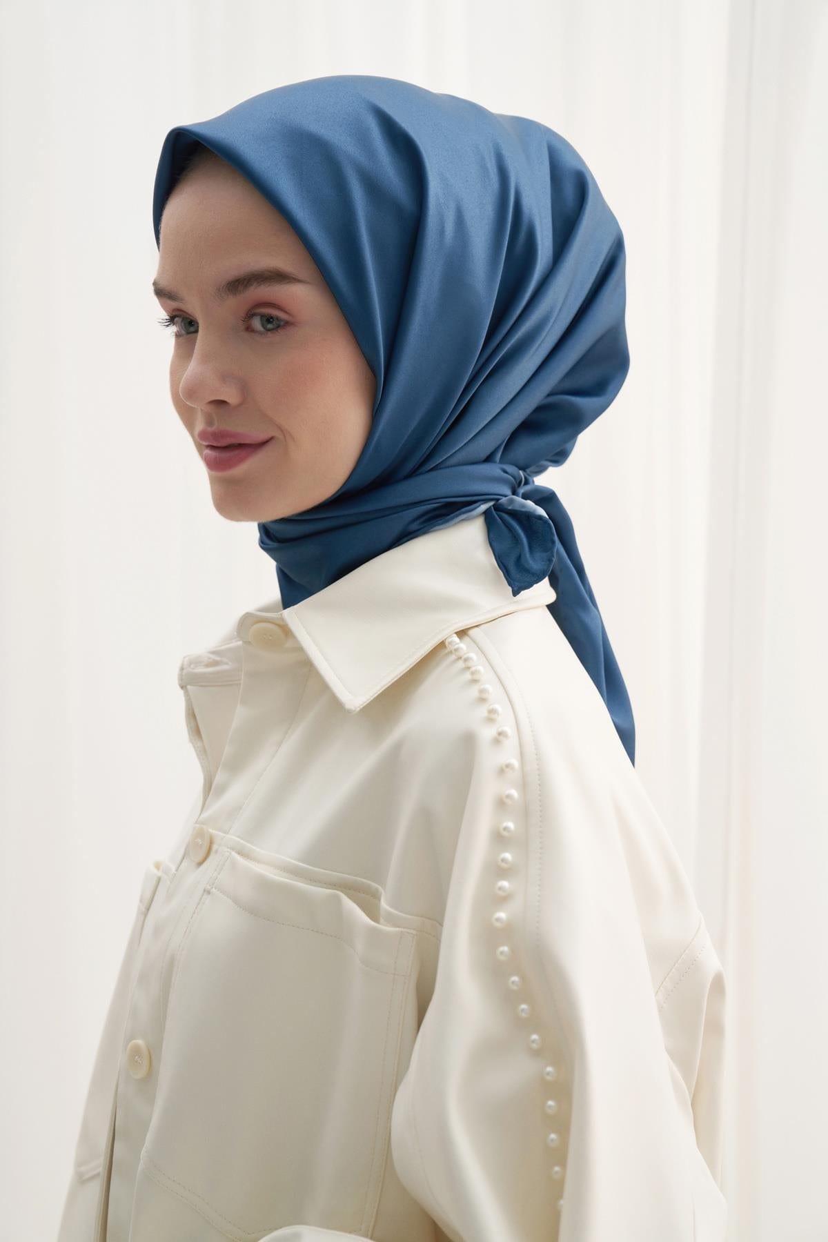 Twill Square Scarf Petrol Blue
