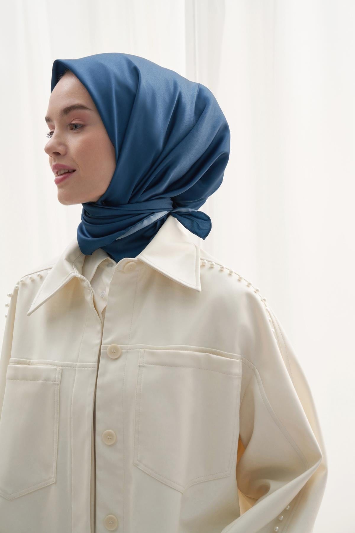 Twill Square Scarf Petrol Blue
