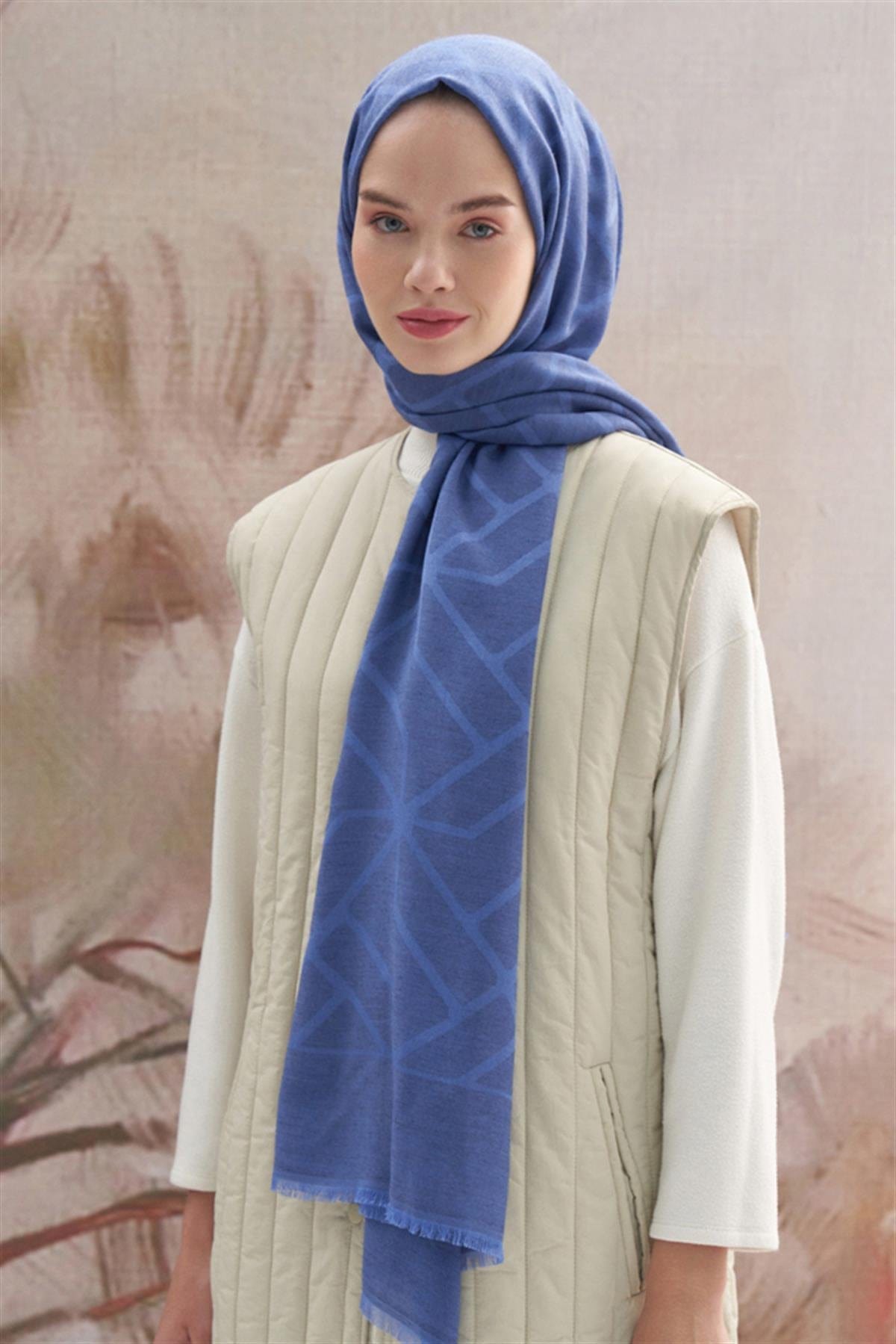 Vence-Double Sided Geometric Pattern Scarf Indigo
