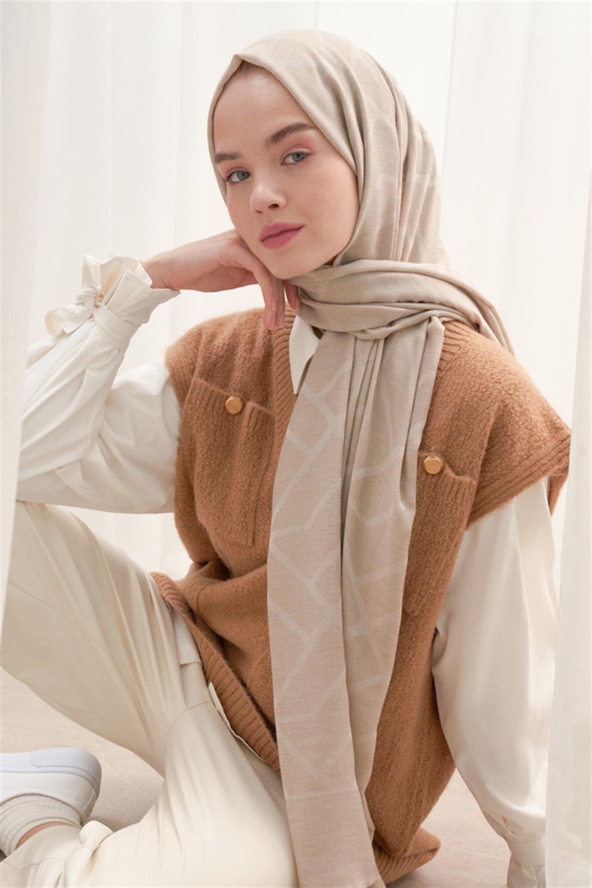 Vence-Double Sided Geometric Pattern Scarf Stone