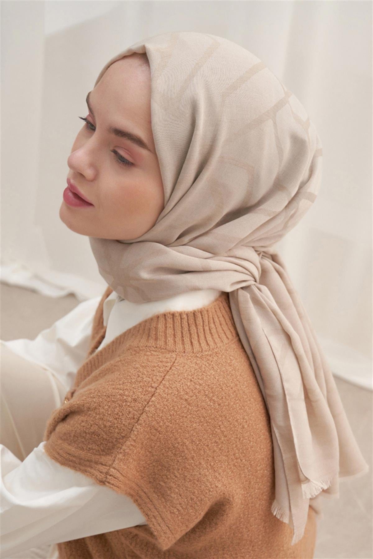 Vence-Double Sided Geometric Pattern Scarf Stone