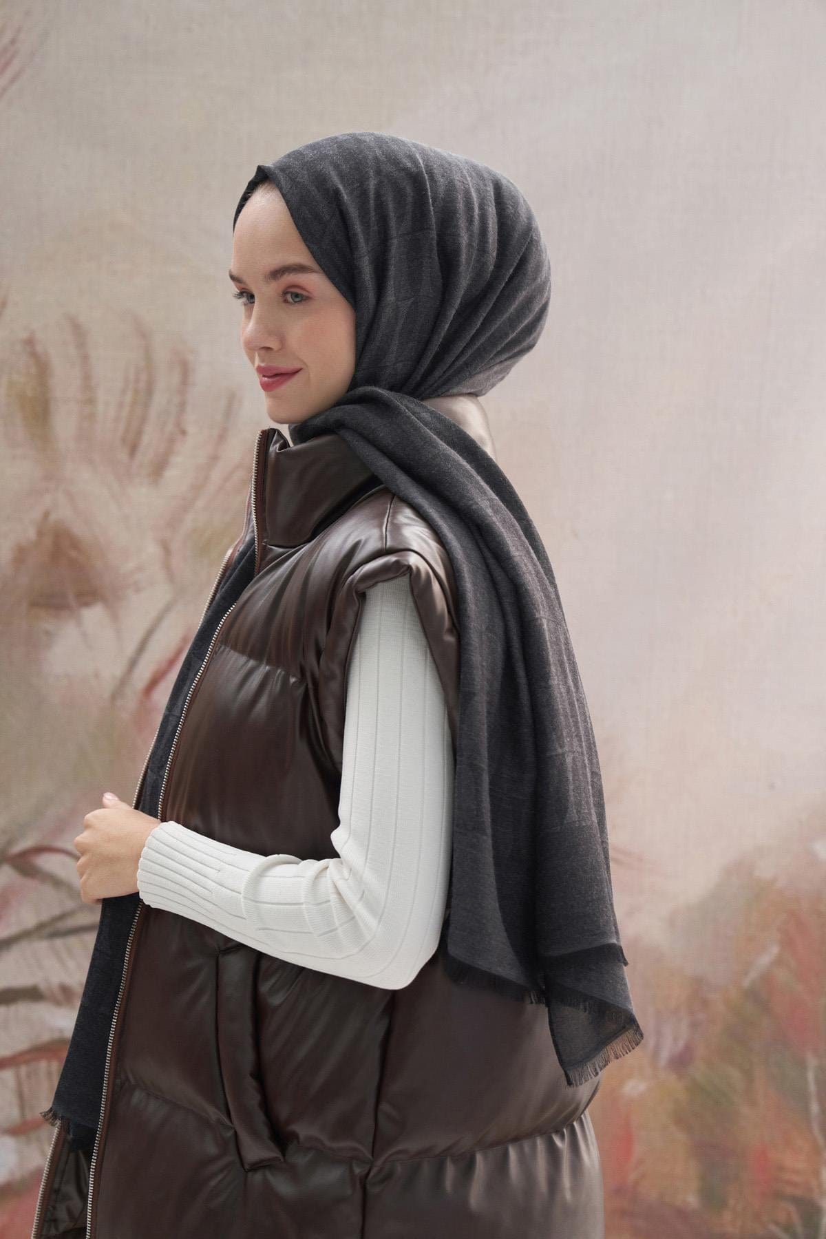 Vence-Double Sided Mio Pattern Scarf Smoky