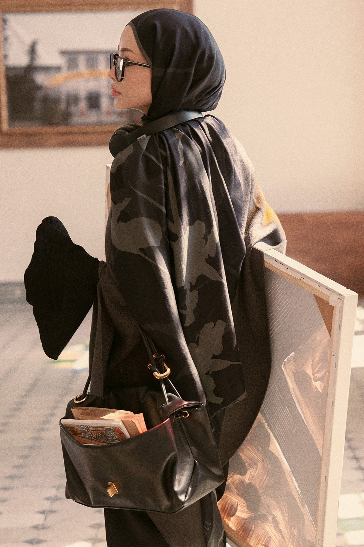Vera Monogram Viscose Scarf Anthracite