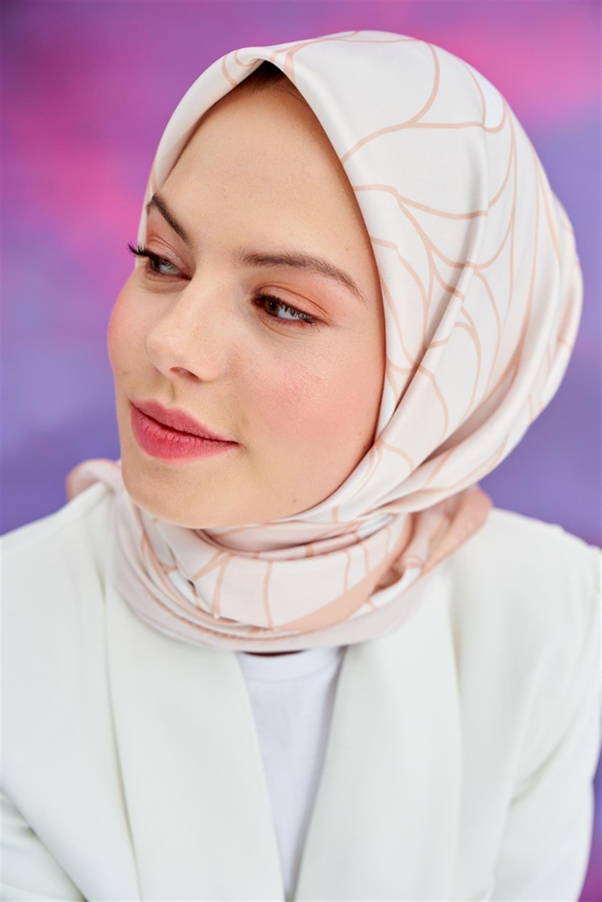 Wave Pattern Twill Square Scarf Beige