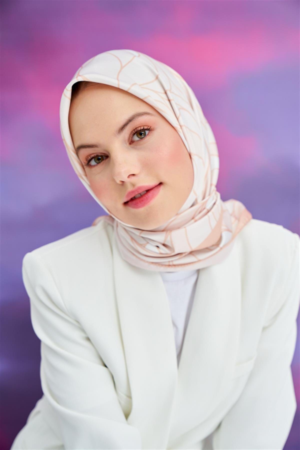 Wave Pattern Twill Square Scarf Beige