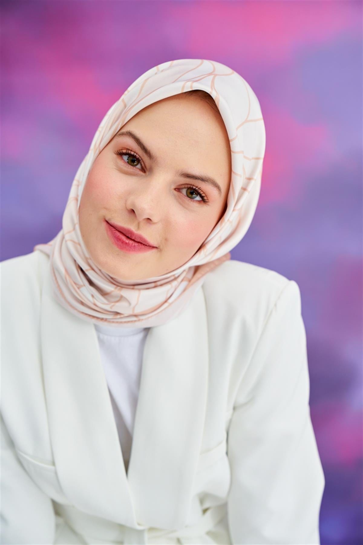 Wave Pattern Twill Square Scarf Beige