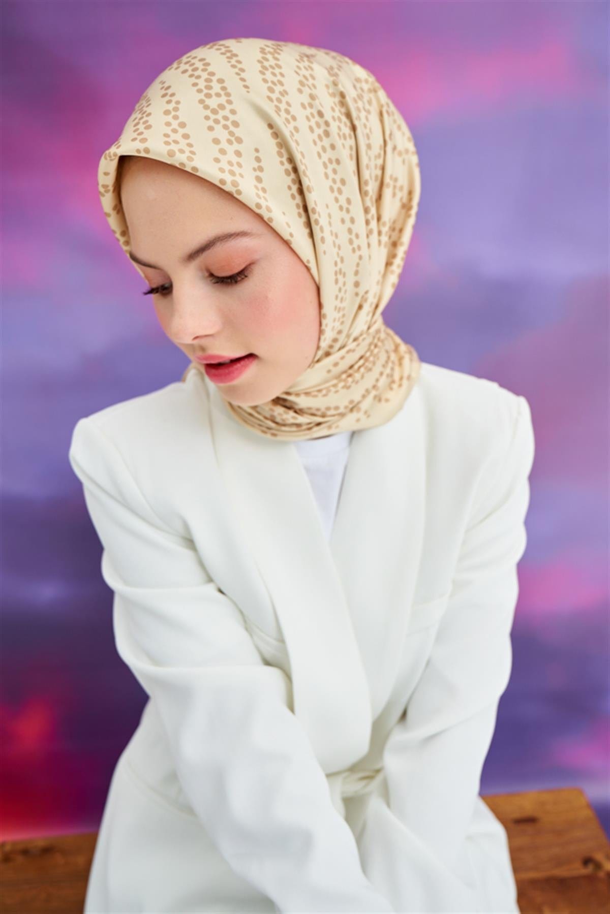 Wave Pattern Twill Square Scarf Yellow
