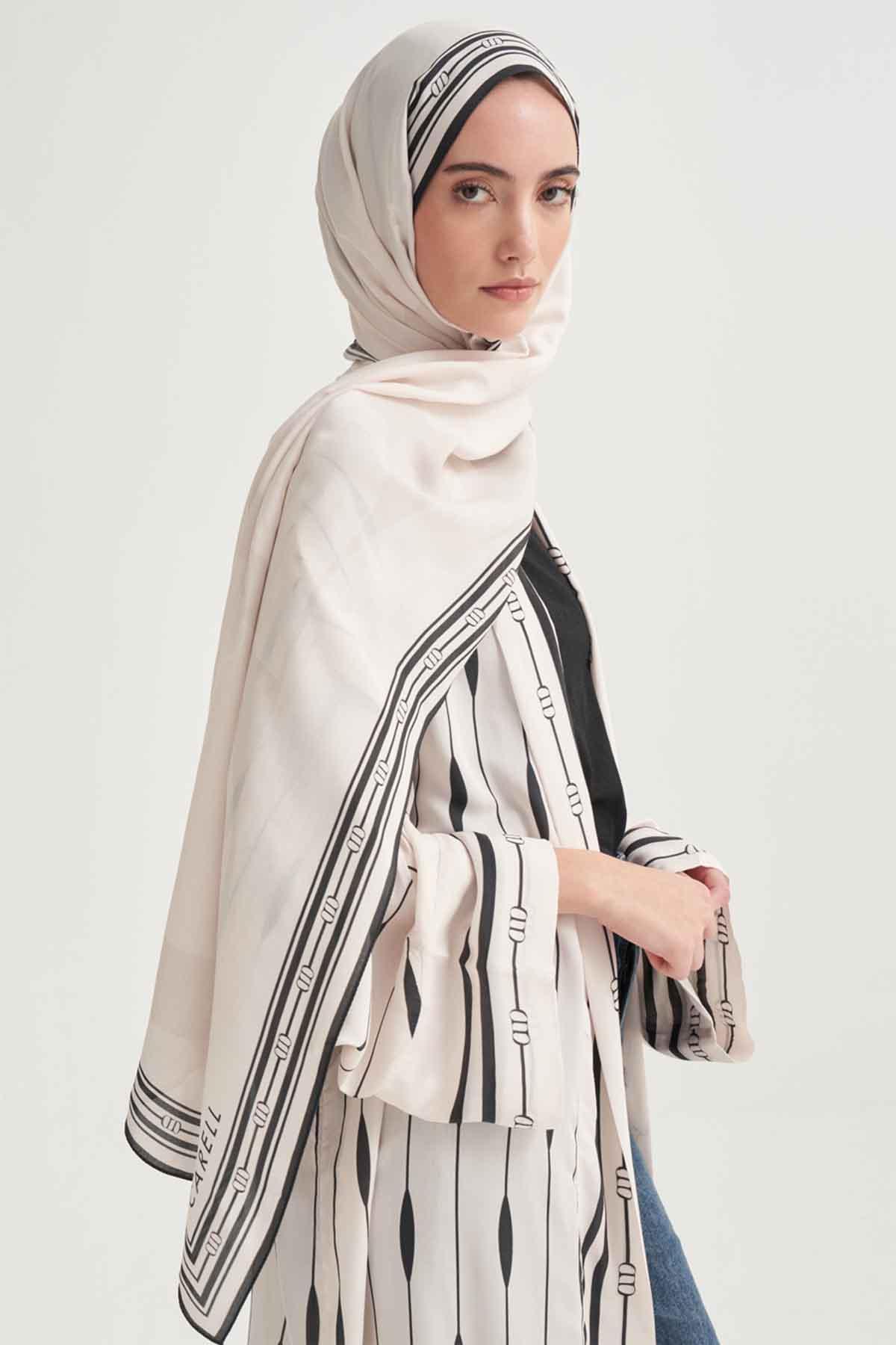 zyra-monogram-viscose-scarf-cream-4524 - Carell Hijab